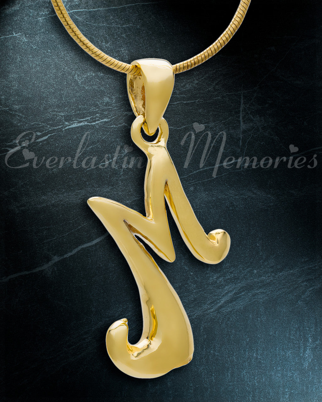 Gold "M" Initial Cremation Jewelry