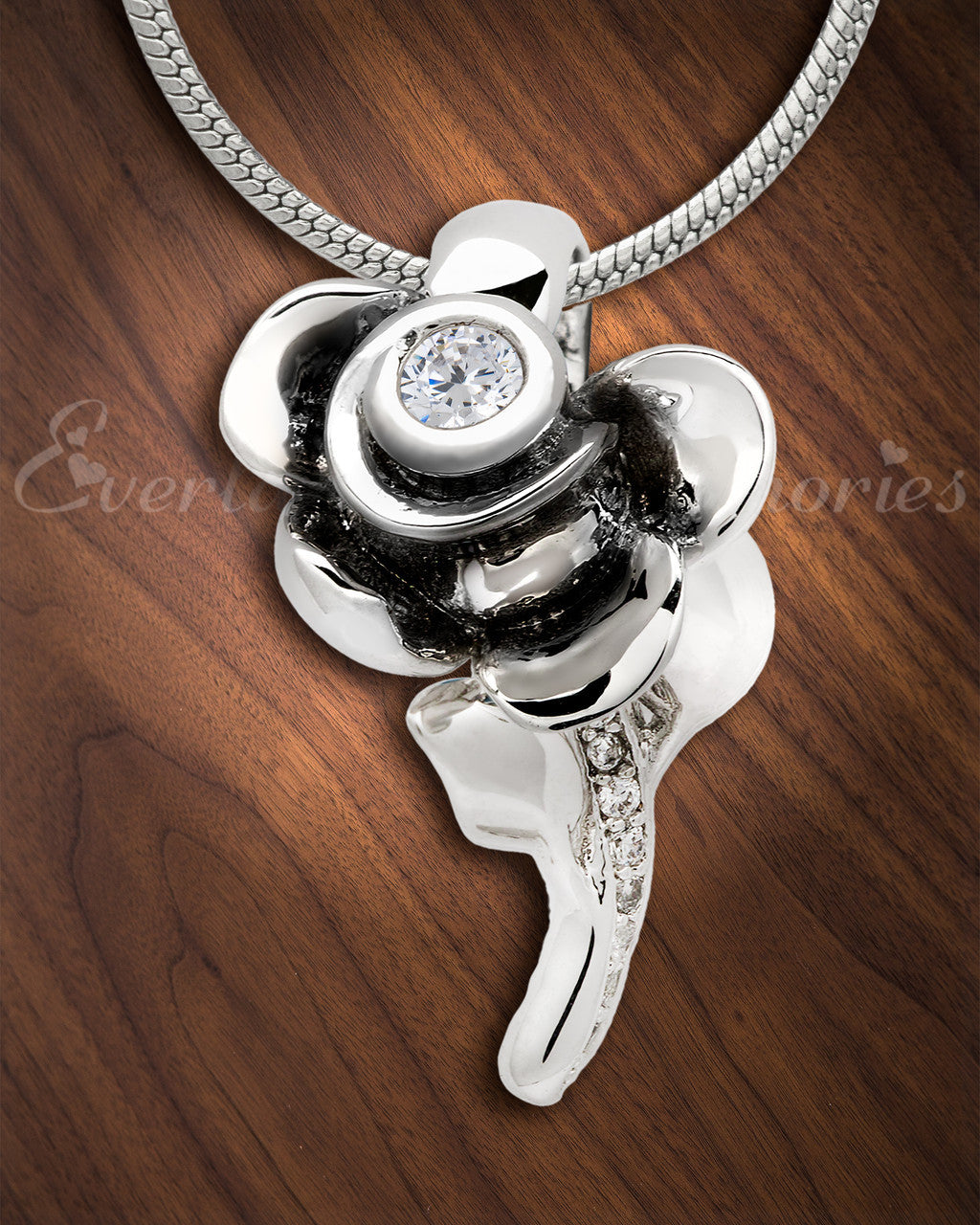 Black and Silver Radiant Rose Memorial Jewelry