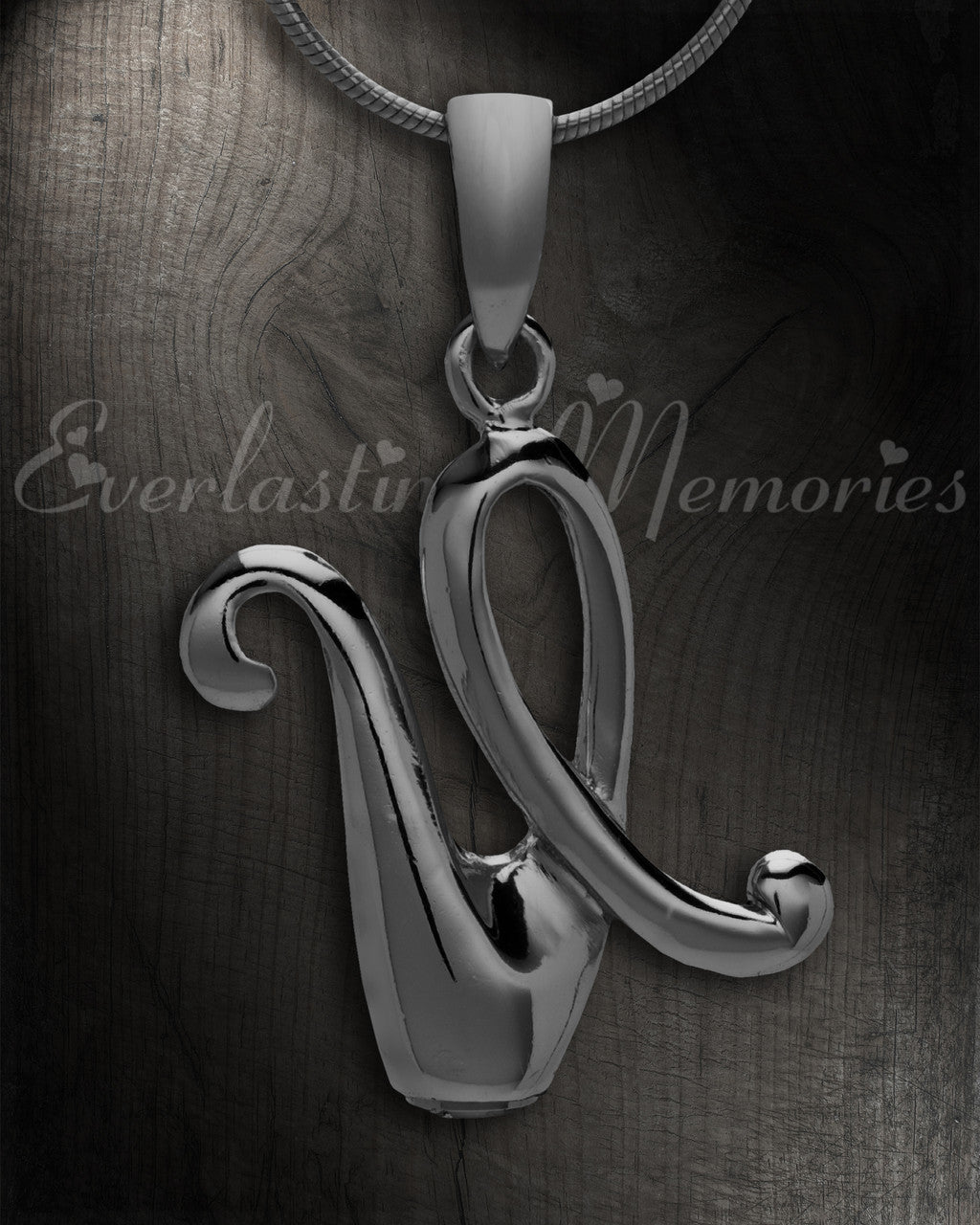 Black "U" Initial Cremation Jewelry