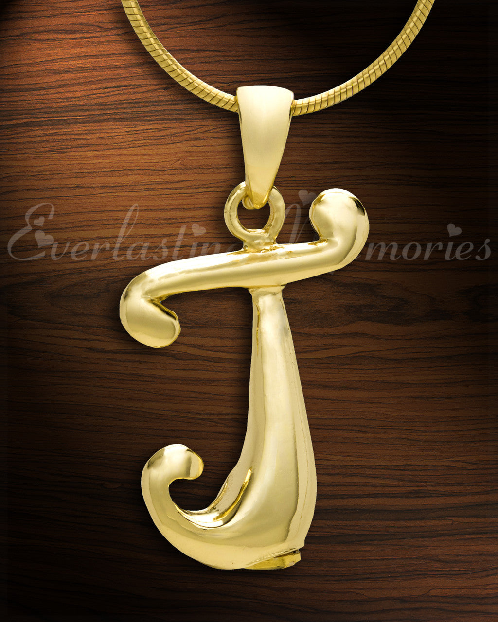 Gold "J" Initial Cremation Jewelry