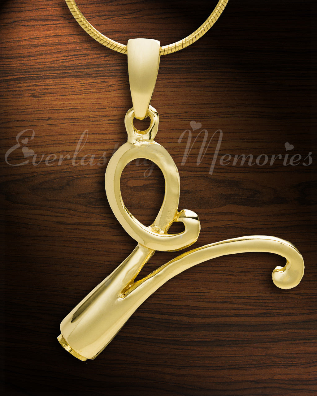 Gold "V" Initial Cremation Jewelry