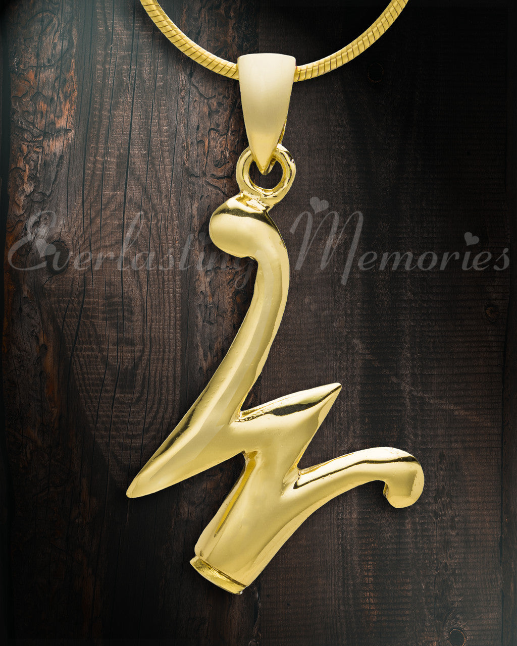 Gold "W" Initial Cremation Jewelry