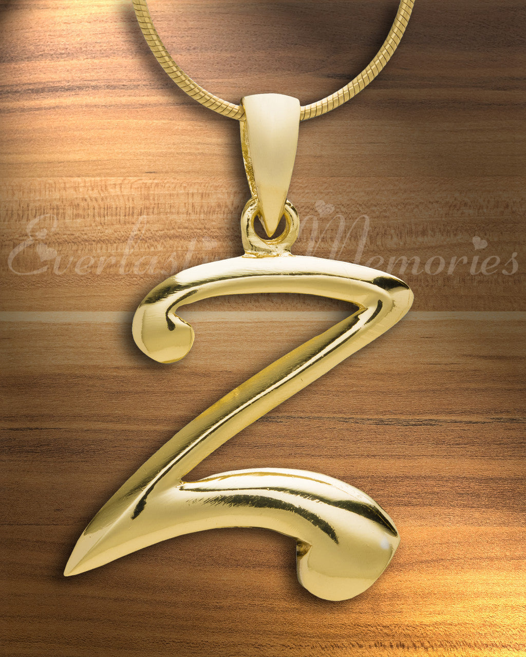 Gold "Z" Initial Cremation Jewelry