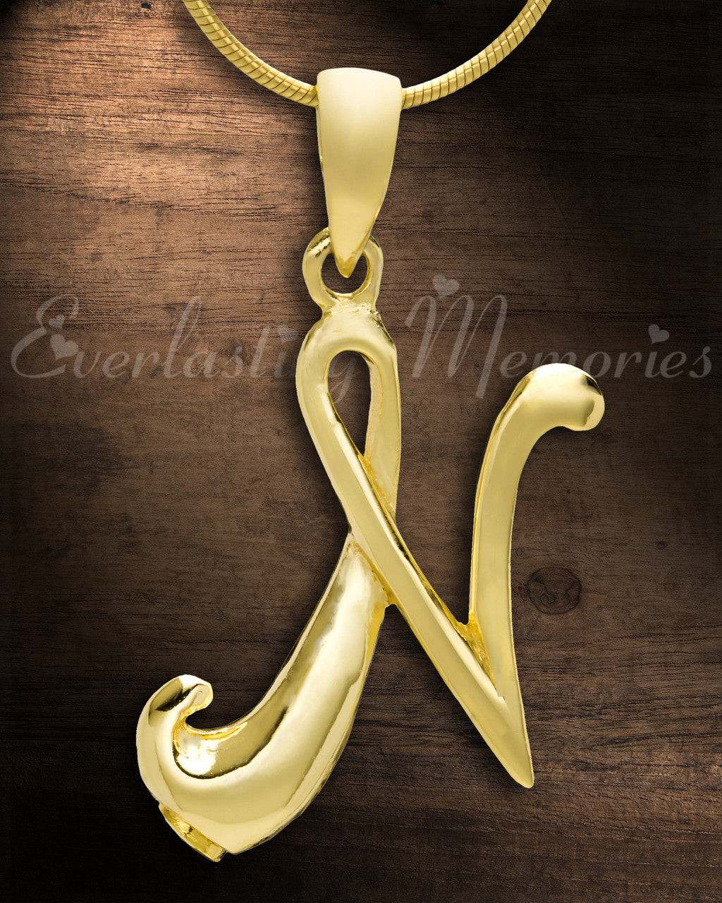 Gold "N" Initial Cremation Jewelry