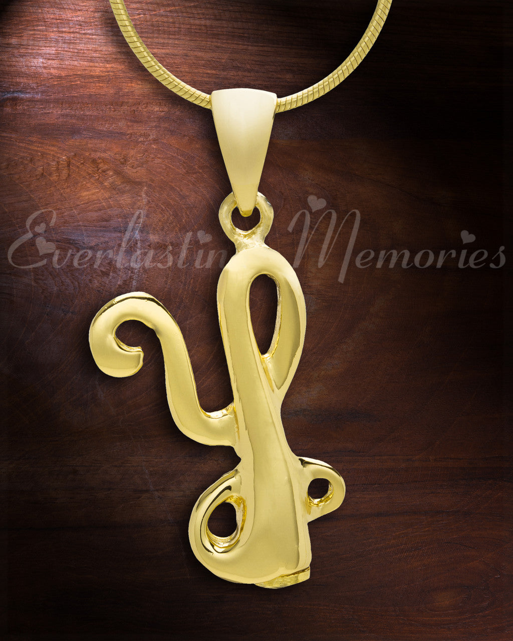 Gold "Y" Initial Cremation Jewelry