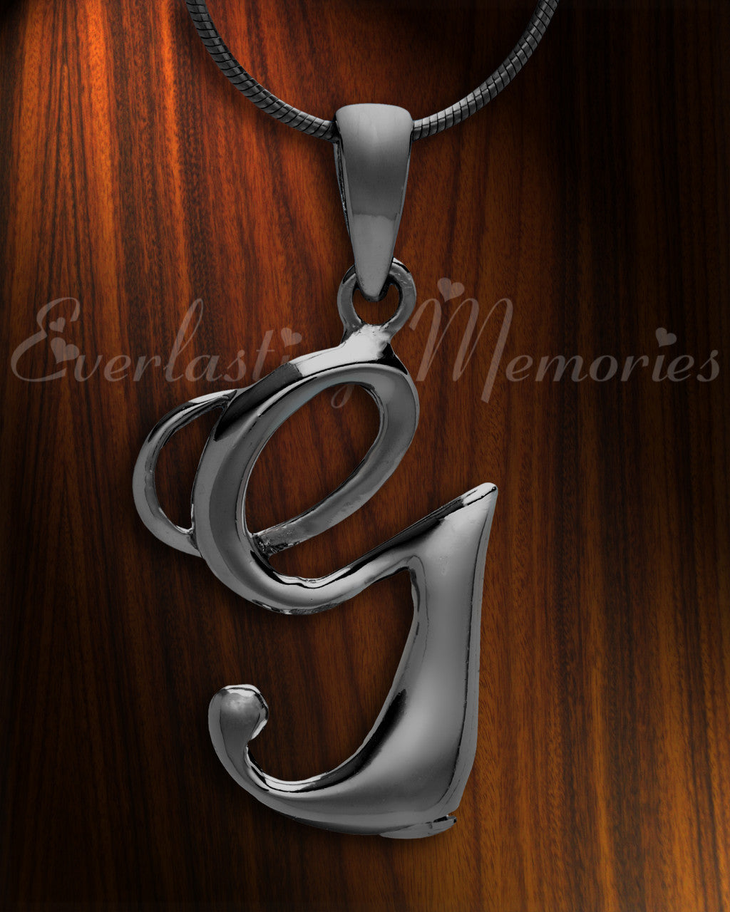 Black "G" Initial Cremation Jewelry