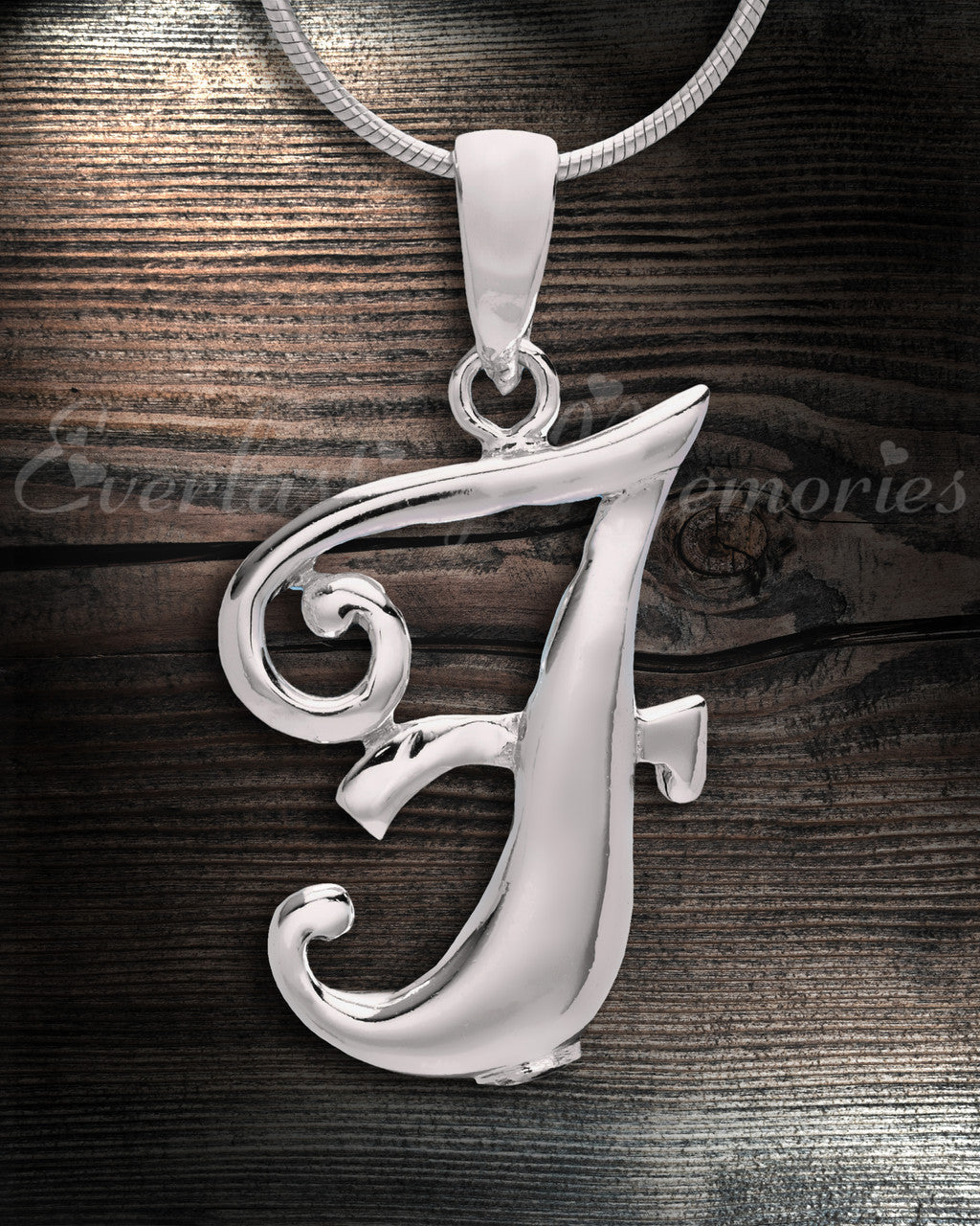 Silver "F" Initial Cremation Jewelry