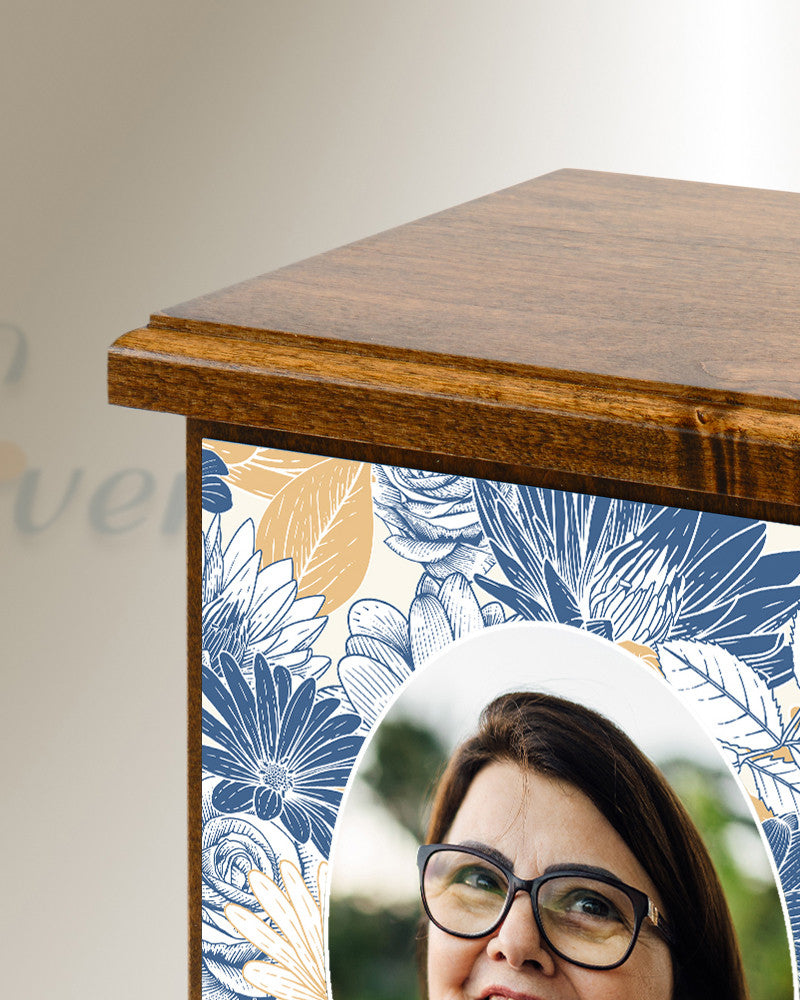 Floral Wood Photo Cremation Urn
