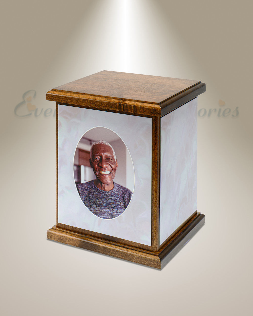 Pearled Wood Photo Cremation Urn
