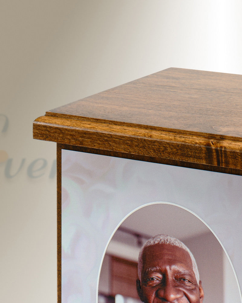 Pearled Wood Photo Cremation Urn