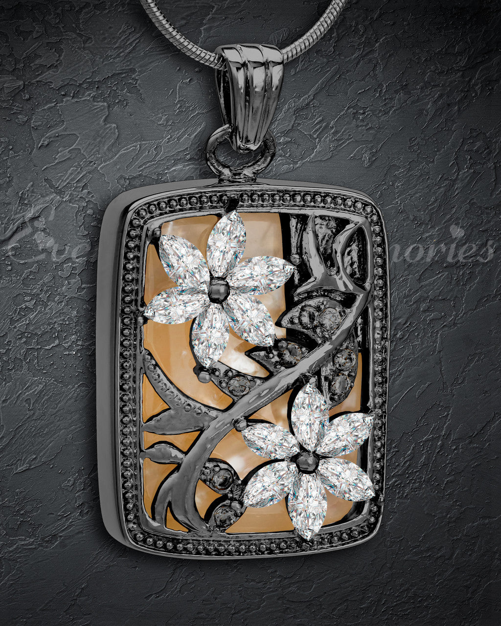 Black and Clear In Bloom Cremation Jewelry