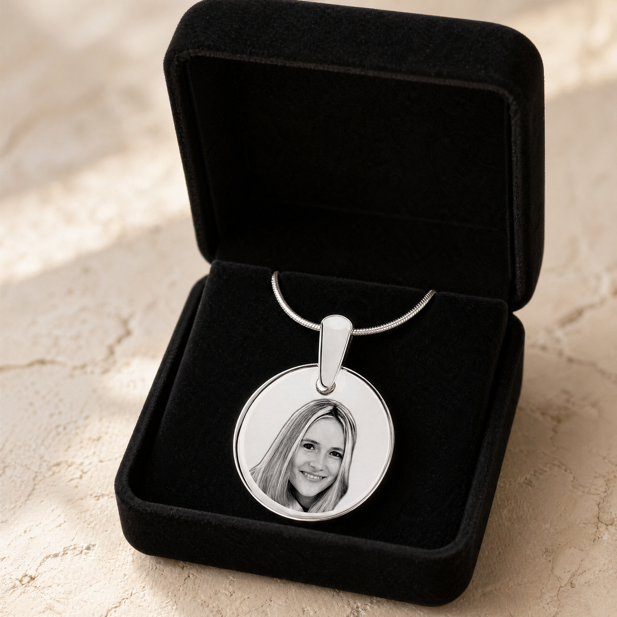 Round Photo Engraved Stainless Keepsake