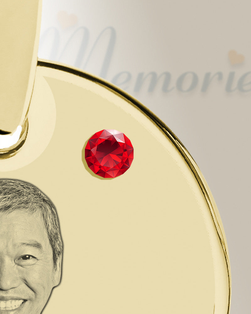 Birthstone Round July Photo Engraved Gold Plated over Stainless Keepsake