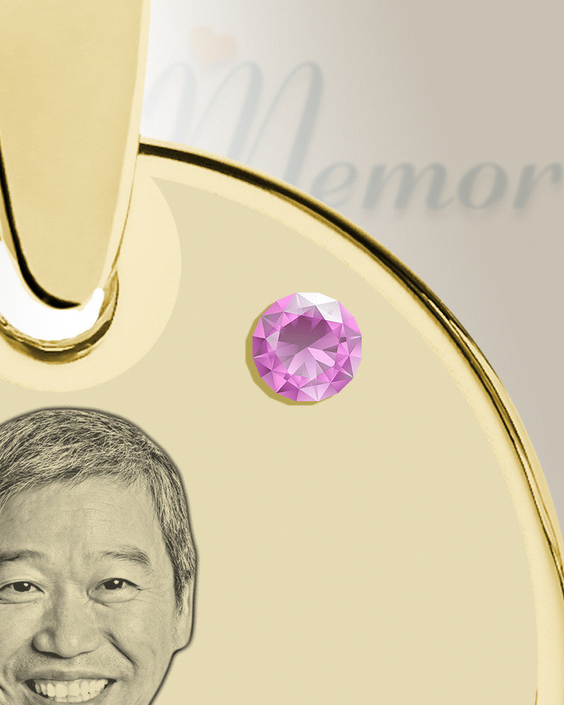 Birthstone Round June Photo Engraved Gold Plated over Stainless Keepsake