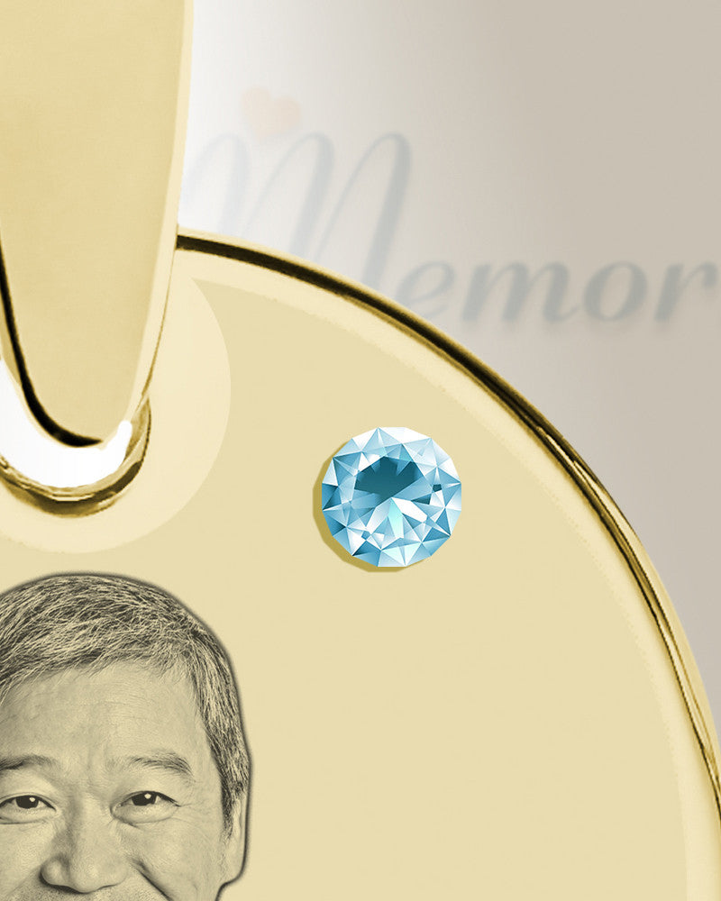 Birthstone Round March Photo Engraved Gold Plated over Stainless Keepsake