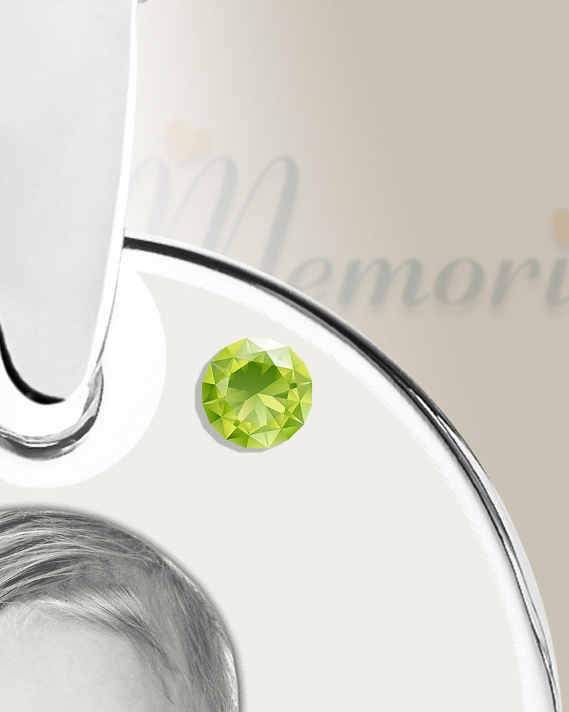 Birthstone Round August Photo Engraved Stainless Keepsake