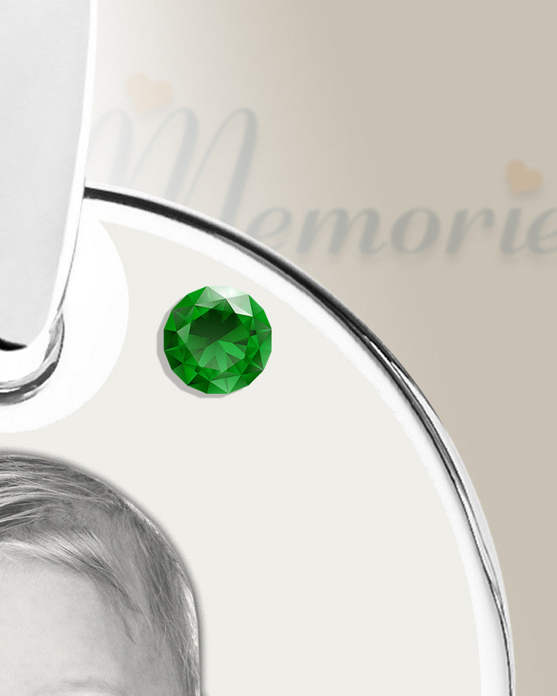 Birthstone Round May Photo Engraved Stainless Keepsake