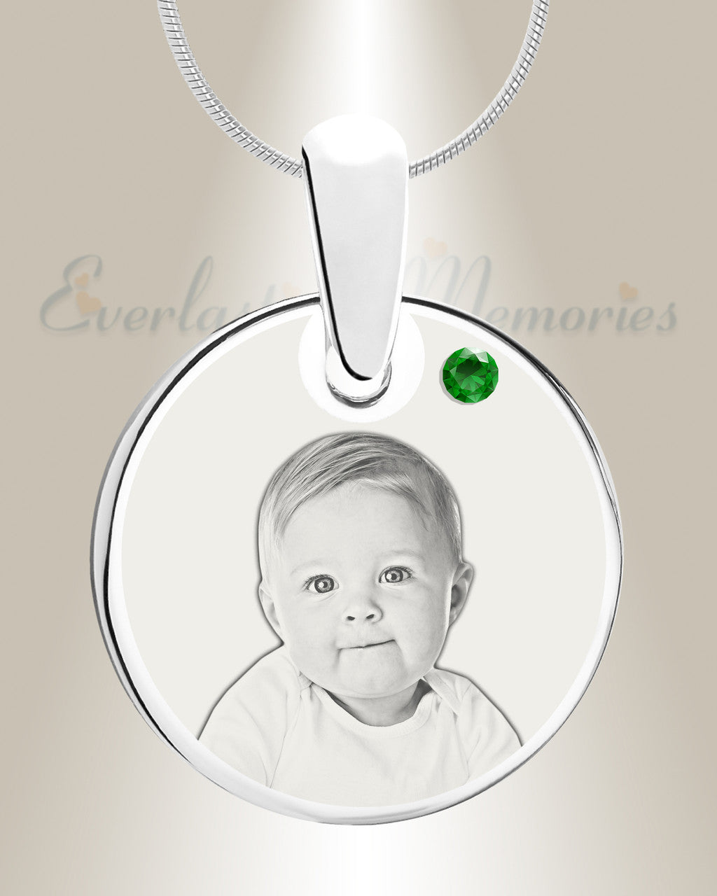 Birthstone Round May Photo Engraved Stainless Keepsake