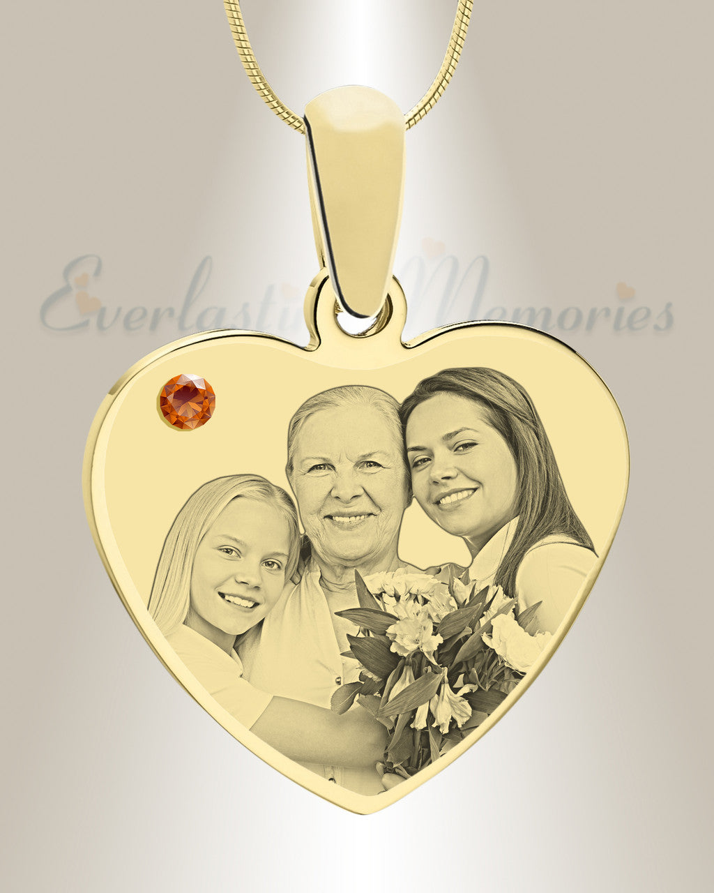 November Birthstone Heart Photo Engraved Gold Plated over Stainless Keepsake