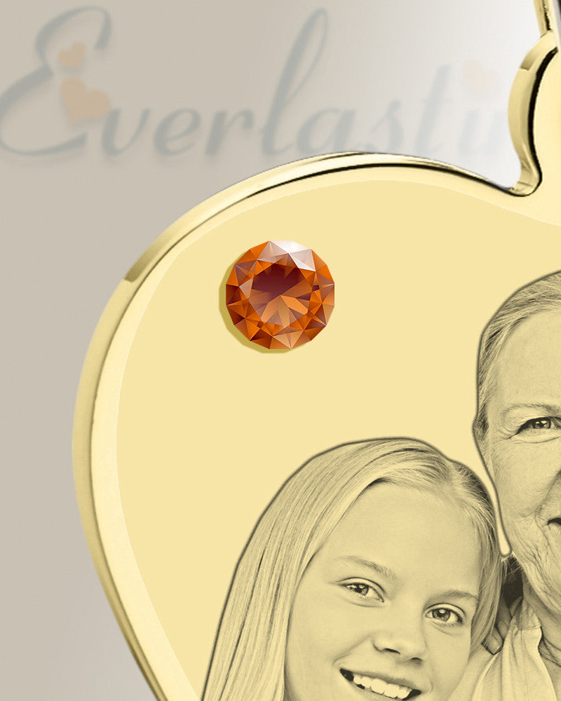 November Birthstone Heart Photo Engraved Gold Plated over Stainless Keepsake