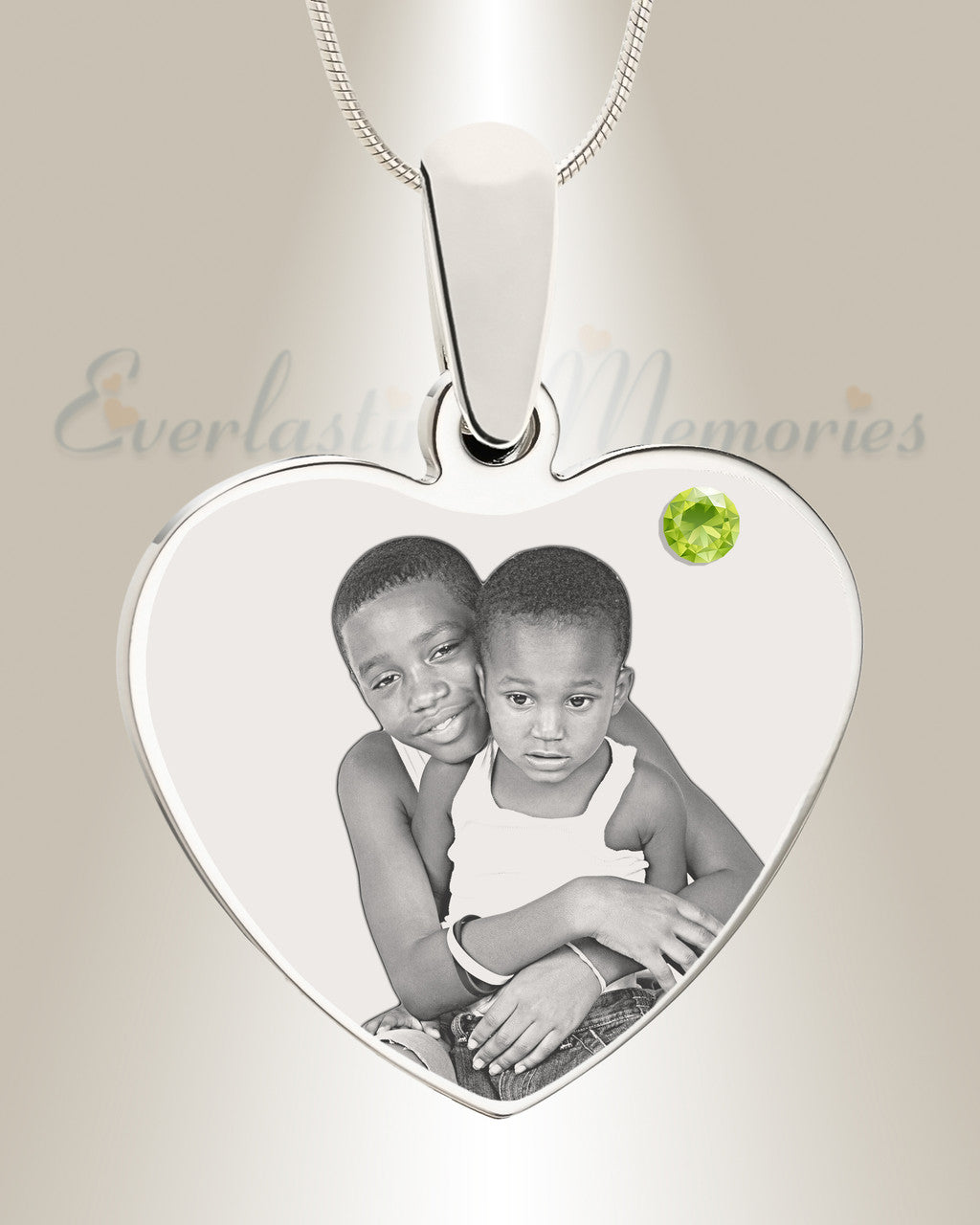 August Birthstone Heart Photo Engraved Stainless Keepsake