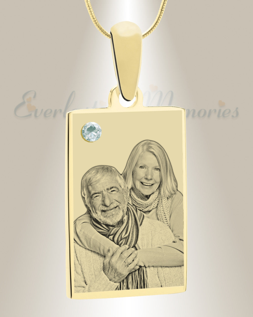 Birthstone Rectangle April Photo Engraved Gold Plated over Stainless Keepsake