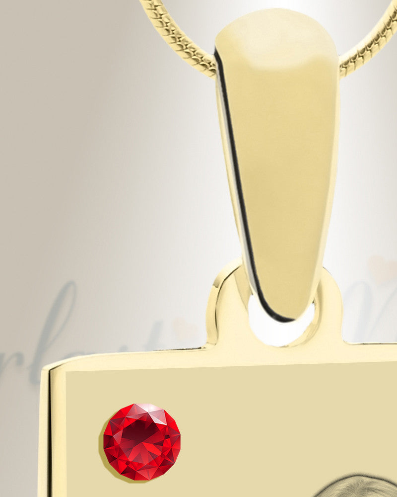 Birthstone Rectangle July Photo Engraved Gold Plated over Stainless Keepsake