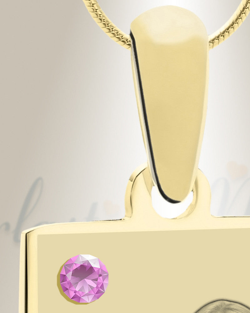 Birthstone Rectangle June Photo Engraved Gold Plated over Stainless Keepsake