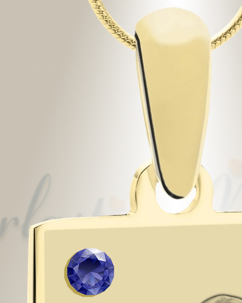 September Birthstone Rectangle Photo Engraved Gold Plated over Stainless Keepsake
