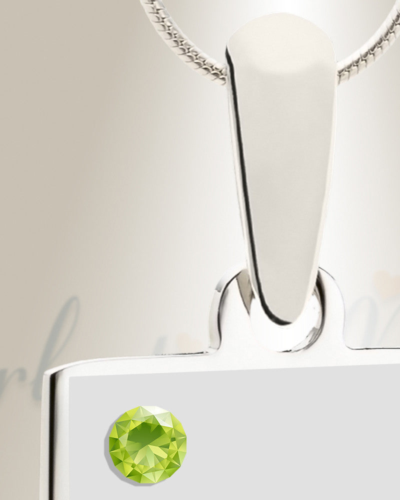Birthstone Rectangle August Photo Engraved Stainless Keepsake