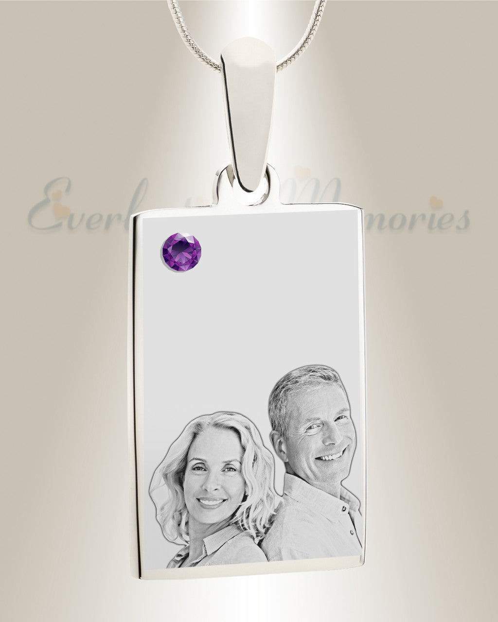February Birthstone Rectangle Photo Engraved Stainless Keepsake