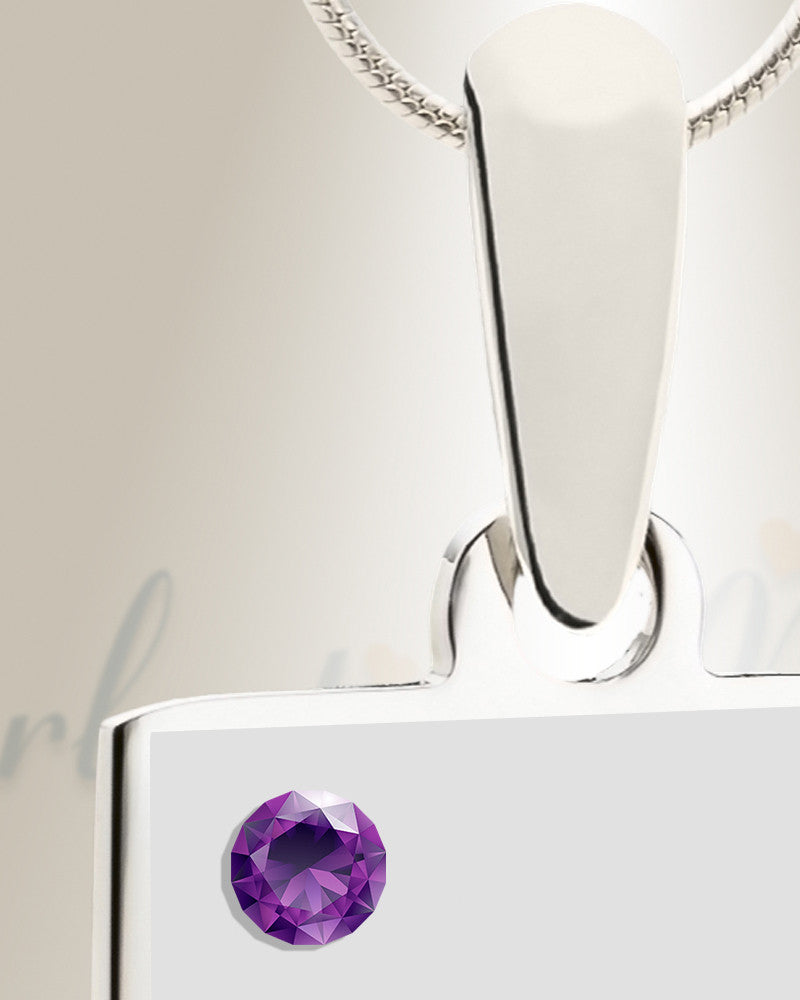 February Birthstone Rectangle Photo Engraved Stainless Keepsake