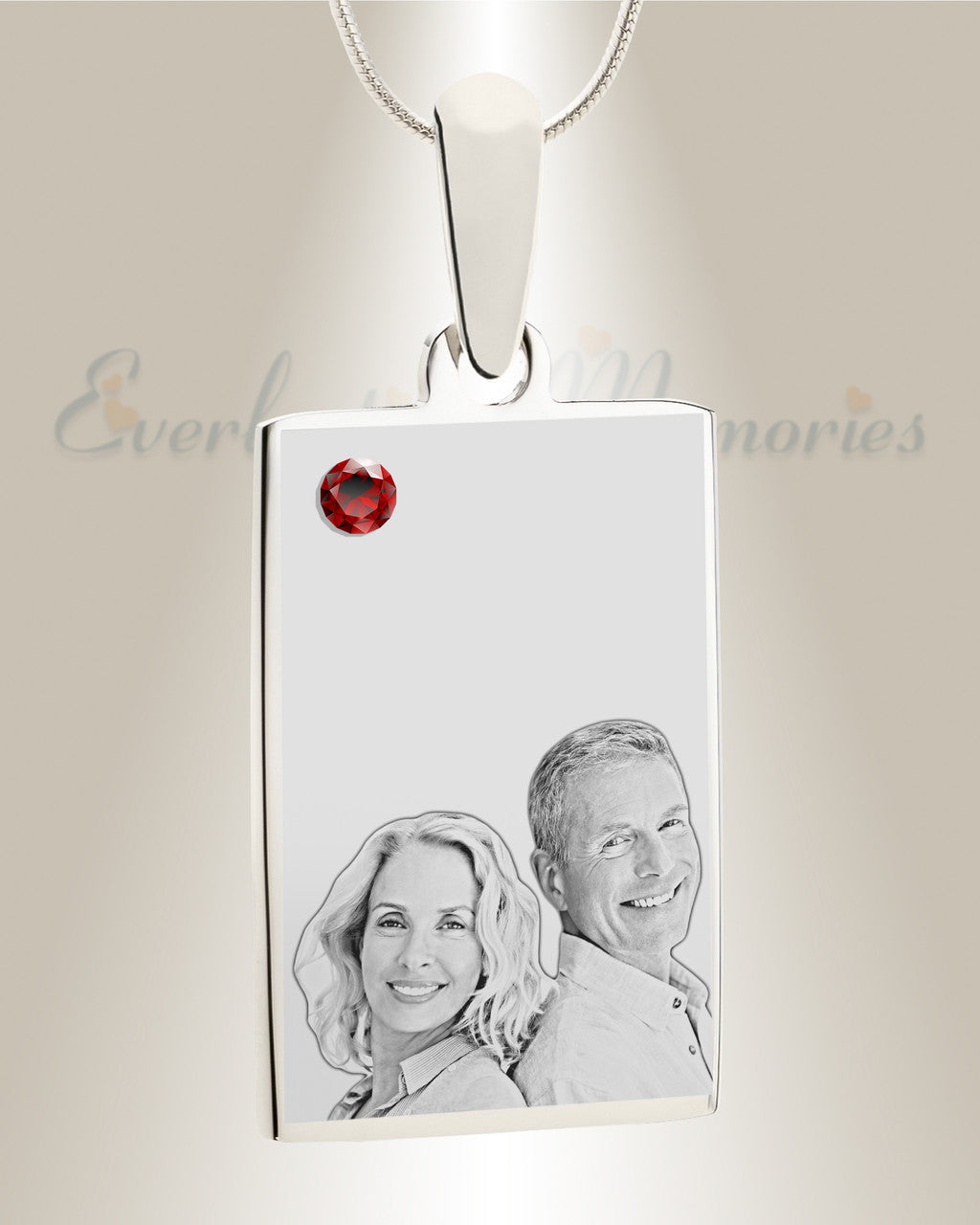 Birthstone Rectangle January Photo Engraved Stainless Keepsake
