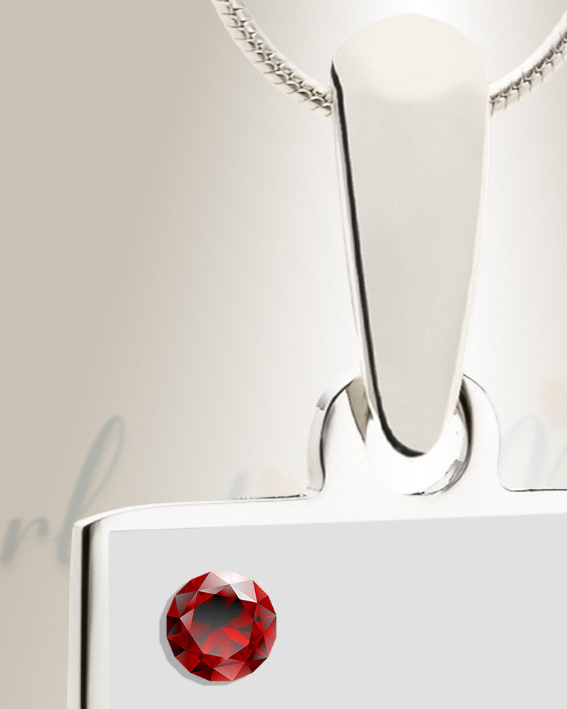 Birthstone Rectangle January Photo Engraved Stainless Keepsake