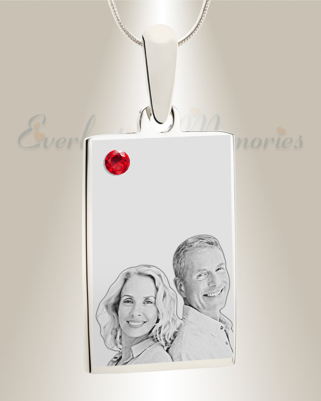 Birthstone Rectangle July Photo Engraved Stainless Keepsake