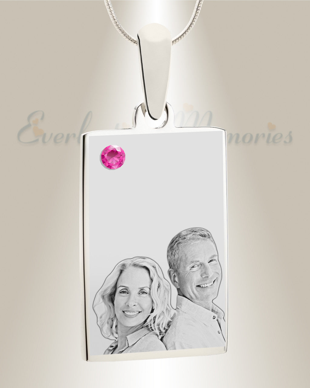 Birthstone Rectangle October Photo Engraved Stainless Keepsake