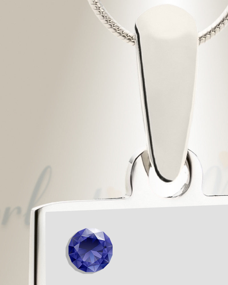 September Birthstone Rectangle Photo Engraved Stainless Keepsake