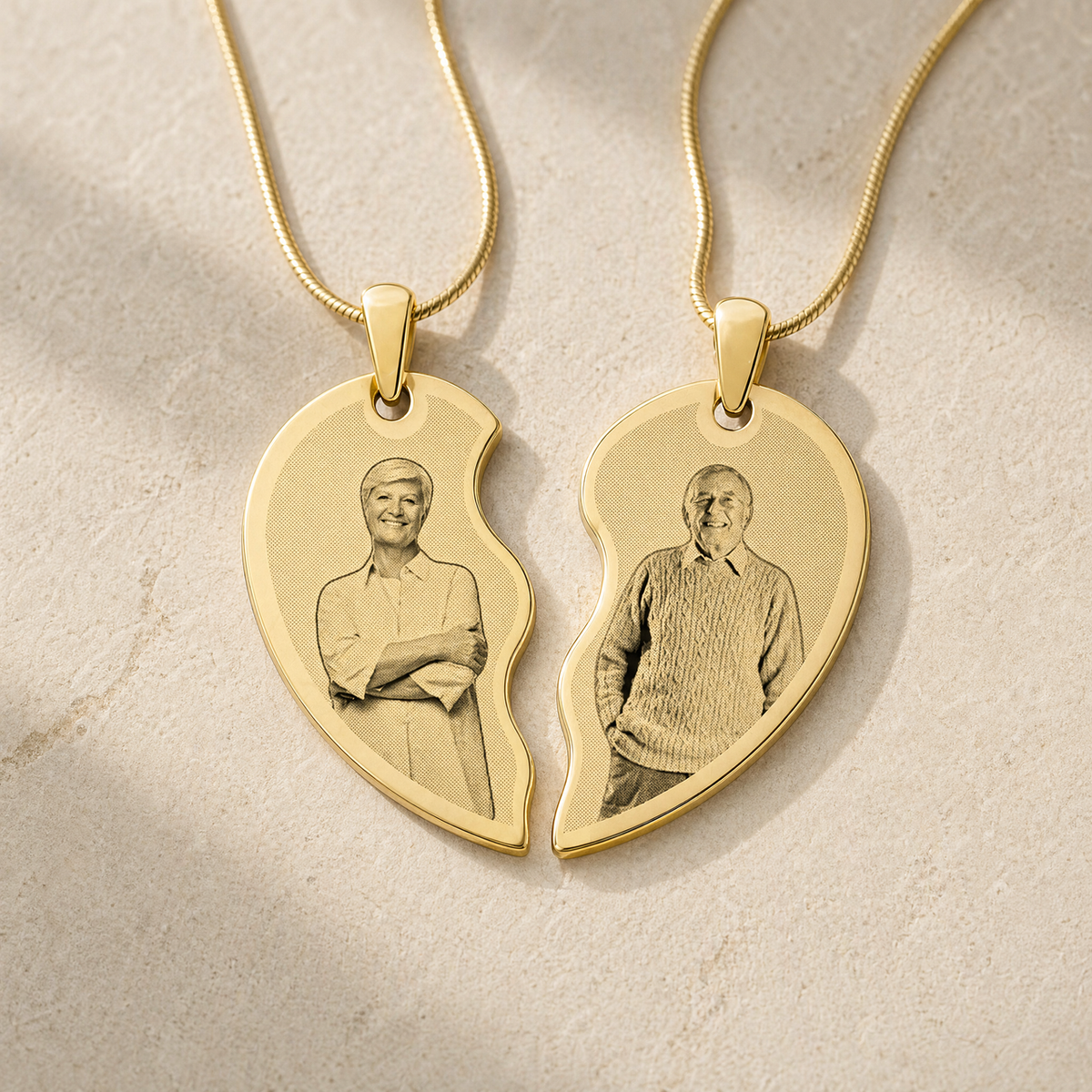 Double Picture Engraved Heart Gold Plated Pendant