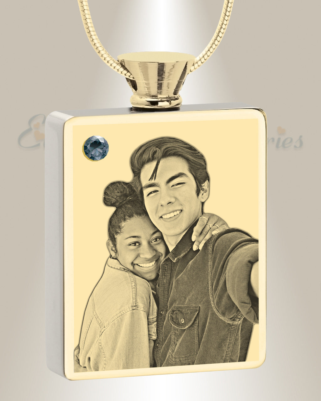 December Birthstone Rectangle Gold Plated Photo Engraved Ash Pendant