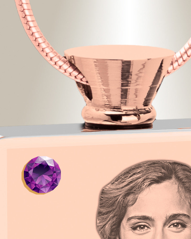 February Birthstone Rectangle Rose Gold Plated Photo Engraved Ash Pendant
