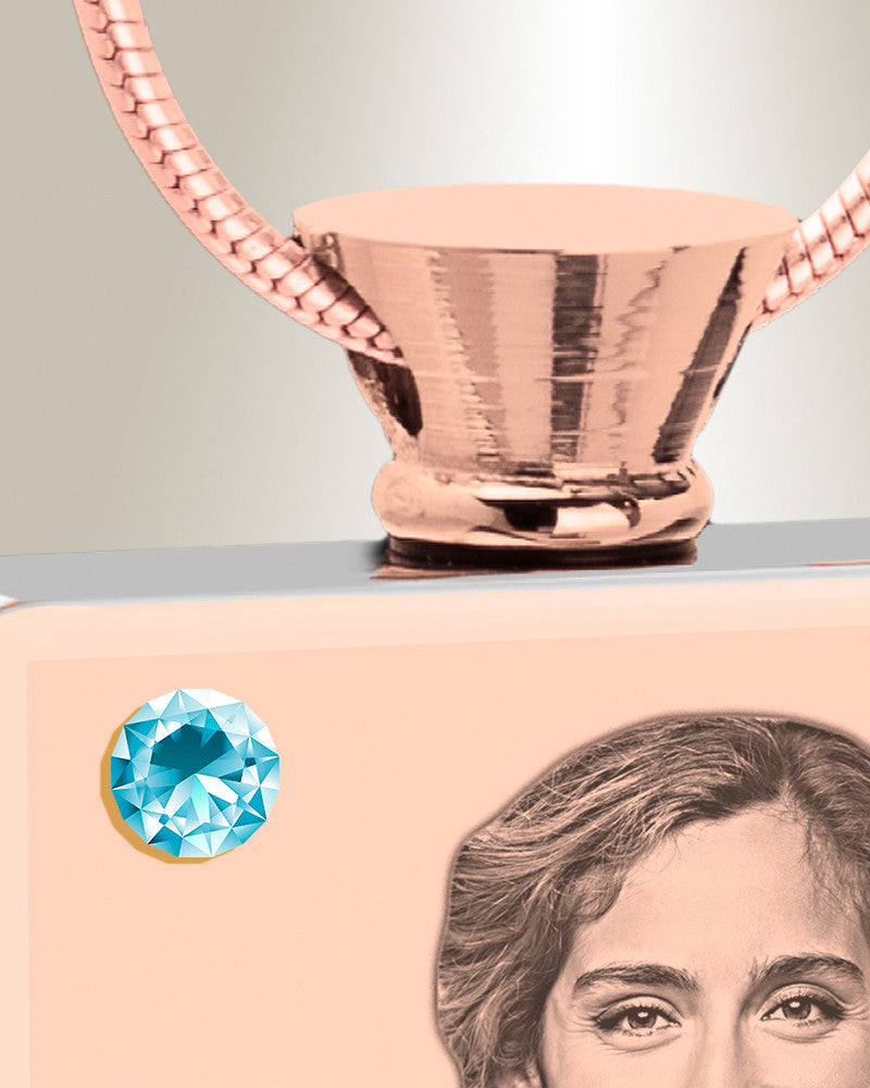 March Birthstone Rectangle Rose Gold Plated Photo Engraved Ash Pendant