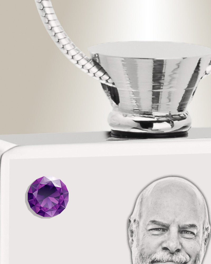 February Birthstone Rectangle Stainless Steel Photo Engraved Ash Pendant