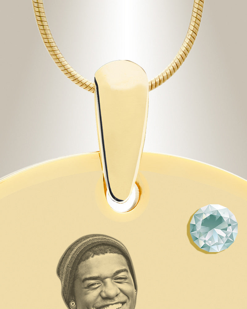 Birthstone Large Dog Tag April Photo Engraved Gold Plated over Stainless Keepsake