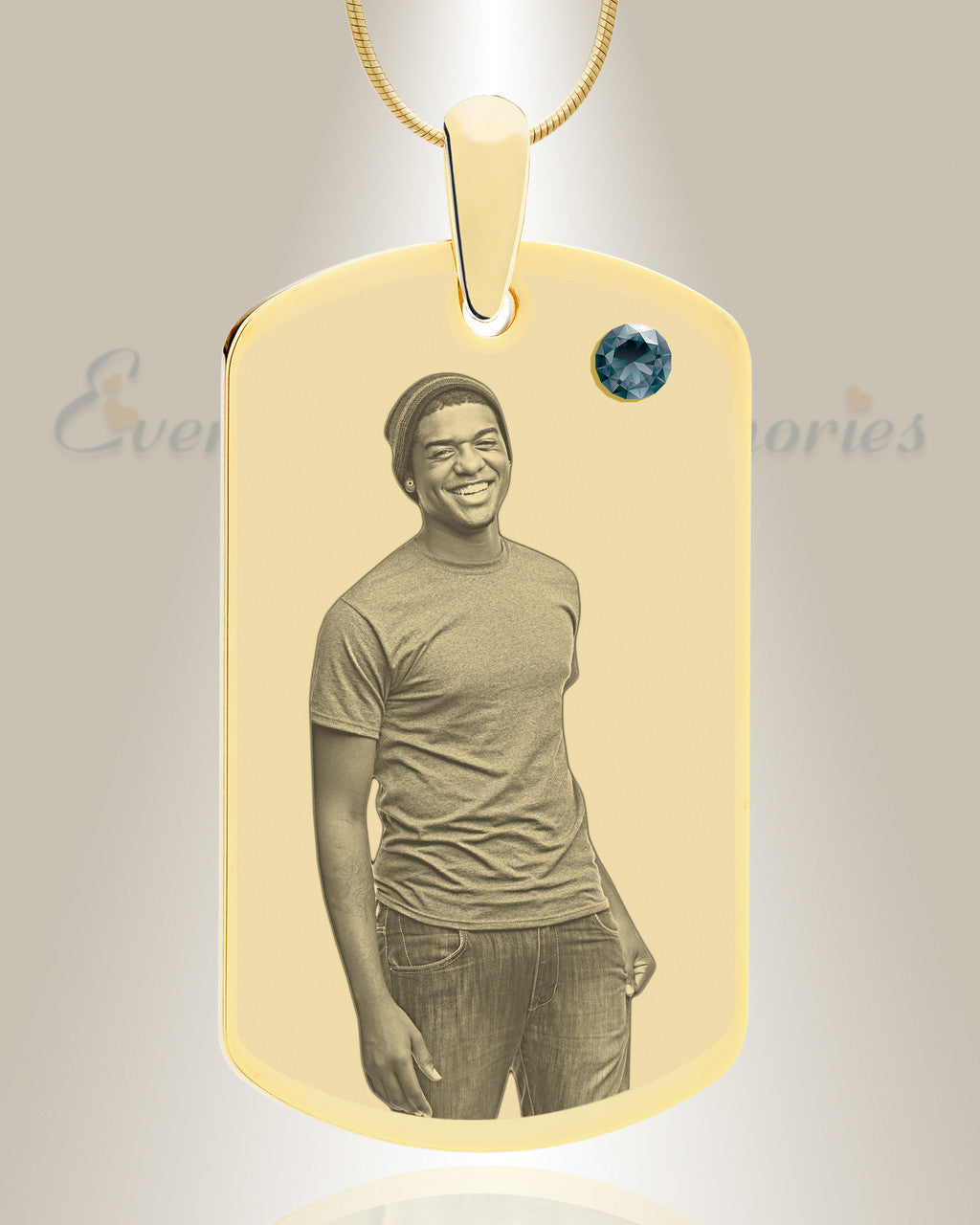Birthstone Large Dog Tag December Photo Engraved Gold Plated over Stainless Keepsake