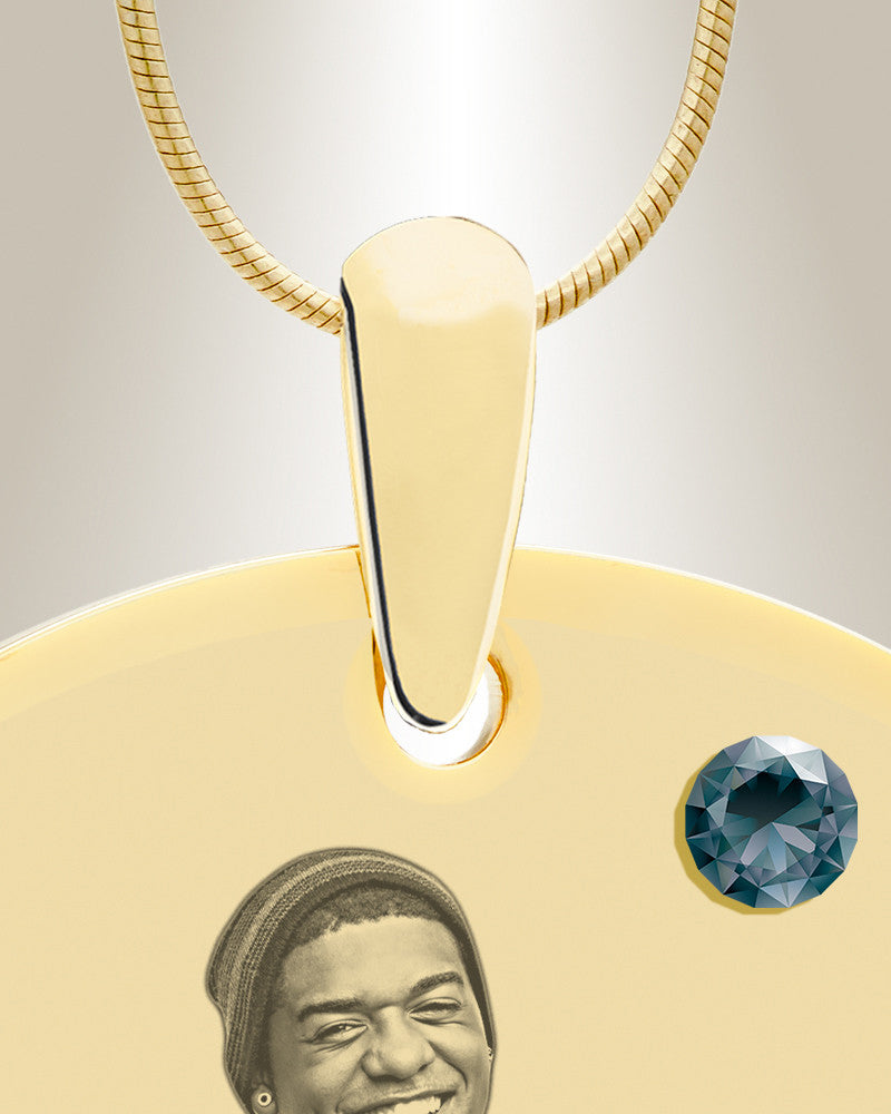 Birthstone Large Dog Tag December Photo Engraved Gold Plated over Stainless Keepsake