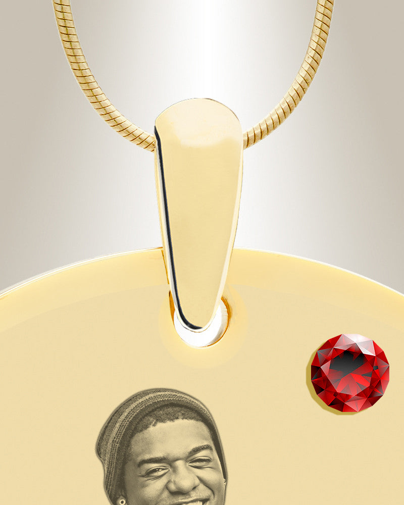 Birthstone Large Dog Tag January Photo Engraved Gold Plated over Stainless Keepsake