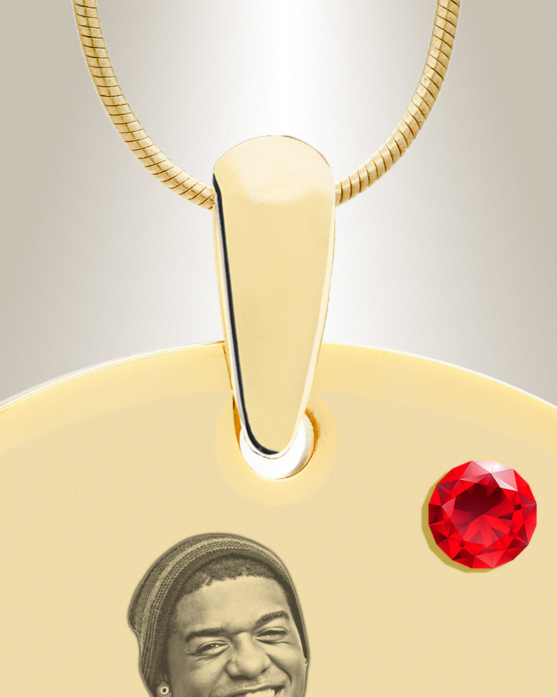 Birthstone Large Dog Tag July Photo Engraved Gold Plated over Stainless Keepsake