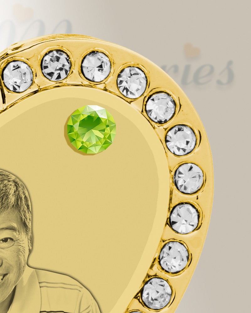 Birthstone Gem Heart August Photo Engraved Gold Plated over Stainless Keepsake