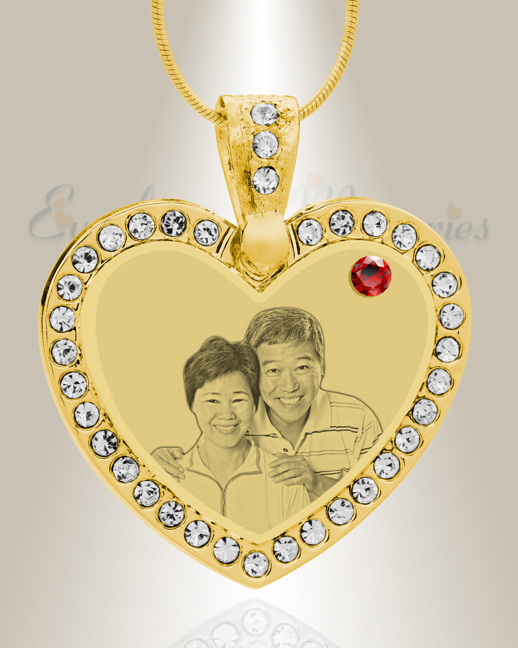 Birthstone Gem Heart January Photo Engraved Gold Plated over Stainless Keepsake