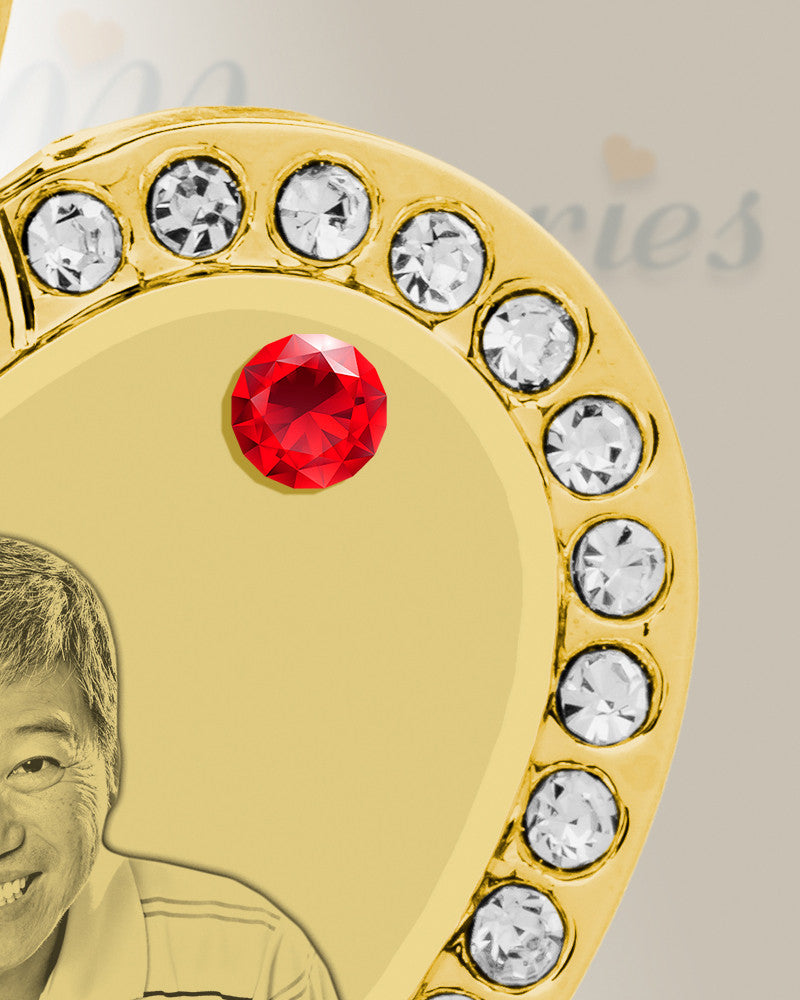Birthstone Gem Heart July Photo Engraved Gold Plated over Stainless Keepsake